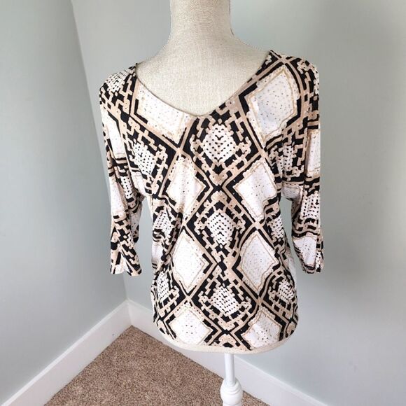 INC Cold Shoulder Gold Embellishments V Neck And Back Top Size Medium Petite - Picture 5 of 6